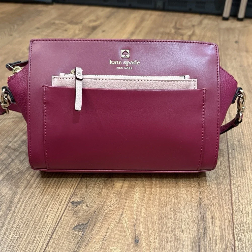 Kate Spade Hadley Street Bernadine Oxblood Zip Top Satchel Crossbody Purse Bag